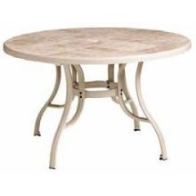 Grosfillex Toscana Sandstone Metal Pedestal Table with Umbrella Hole, 48 inch.
