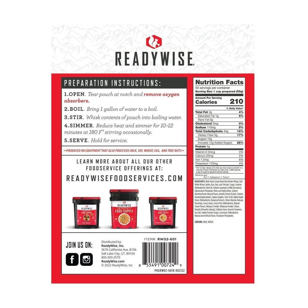 Readywise Apple Cinnamon Cereal, 50 Servings -- 4 per case