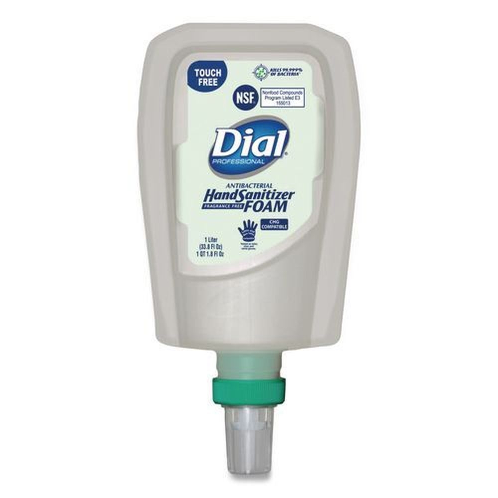 Dial Professional Fragrance-Free Antibacterial Foaming Hand Sanitizer Refill for Fit Touch Free Dispenser, 1 Liter Bottle -- 3 per case