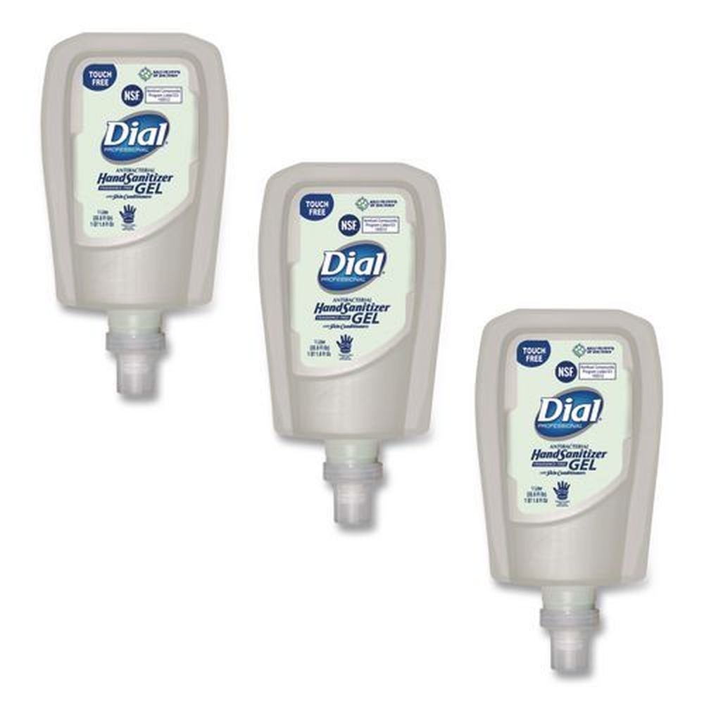Dial Professional Fragrance-Free Antibacterial Gel Hand Sanitizer Refill for Fit Touch Free Dispenser, 1.2 Liter Bottle -- 3 per case