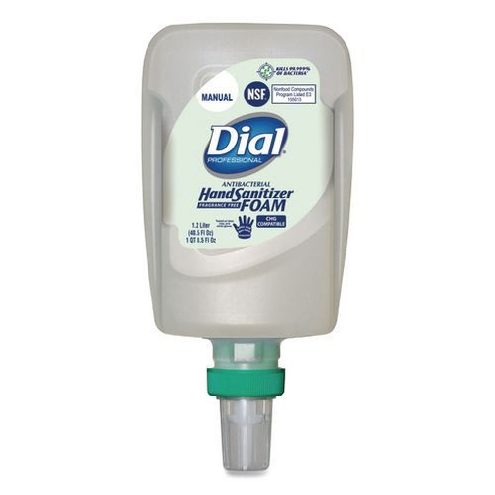Dial Professional Fragrance-Free Antibacterial Foaming Hand Sanitizer Refill for Fit Manual Dispenser, 1.2 Liter Bottle -- 3 per case