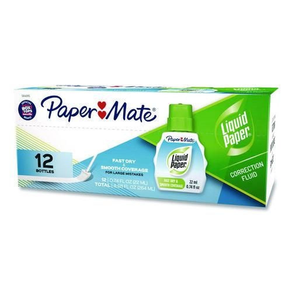 Paper Mate Liquid Paper White Fast Dry Correction Fluid, 22 Milliliter Bottle -- 12 per case