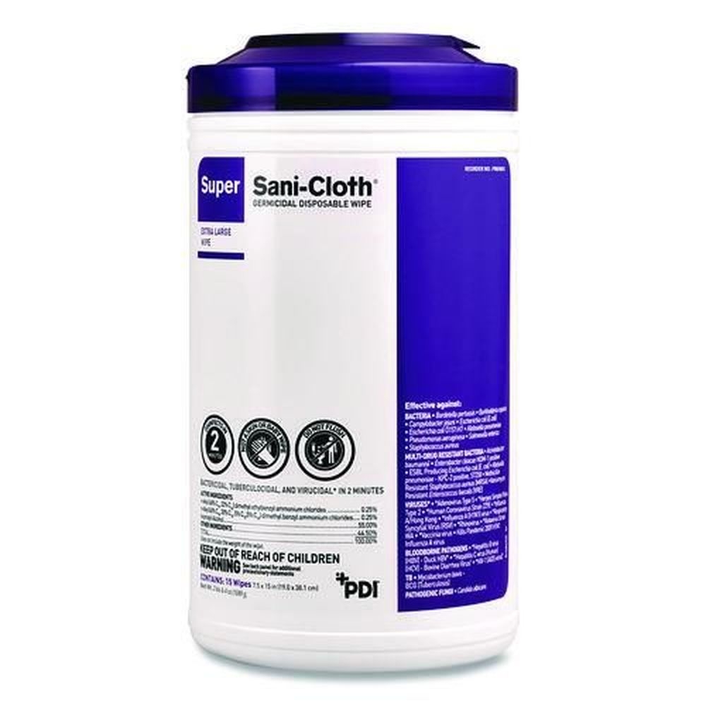 PDI Super Sani-Cloth 15 x 7.5 inch Unscented White Disinfecting Wipes, 75 count -- 6 per case