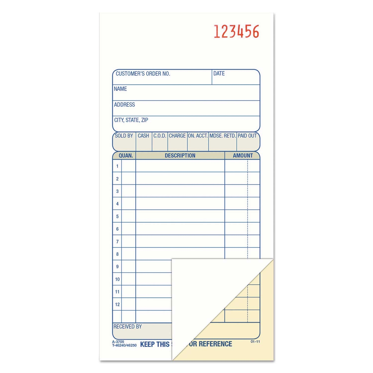 Adams 2 Part Carbonless White Sales Book, 3 11/32 x 7 3/16 inch - 50 sets per book