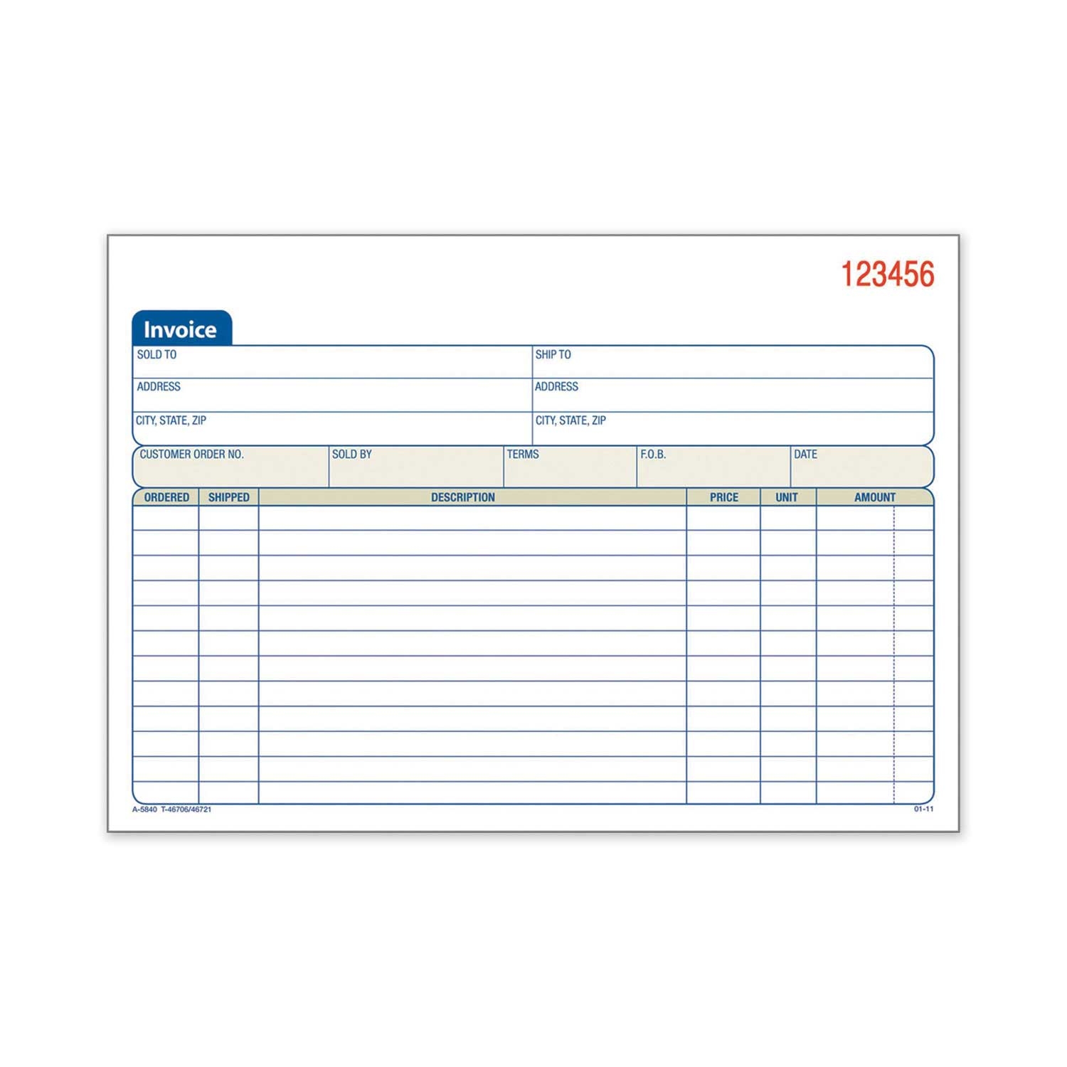 Adams Two-Part Carbonless Invoice Book, 5.56 x 8.44 inch - 50 forms per book