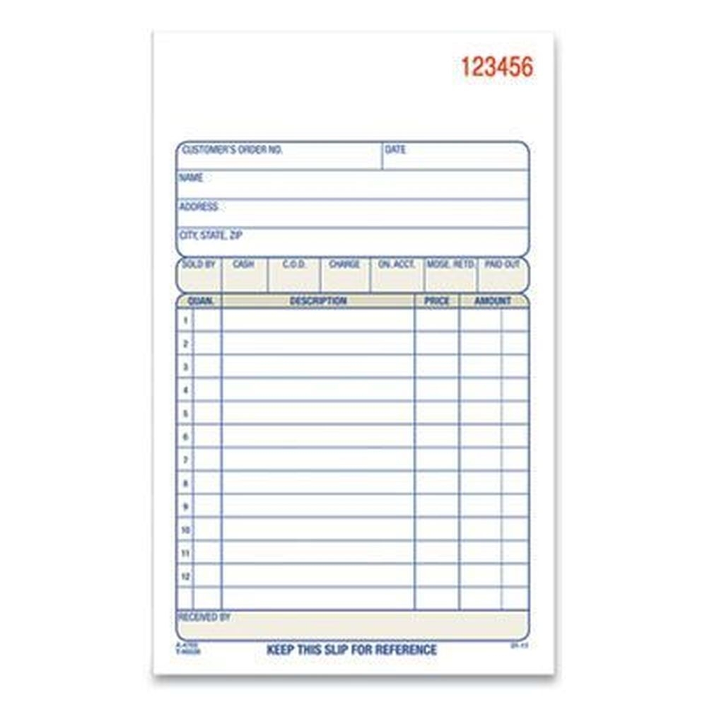 Adams 3 Part Carbonless Sales Book, 4.19 x 7.19 inch - 50 Forms per pad -- 10 pads per case