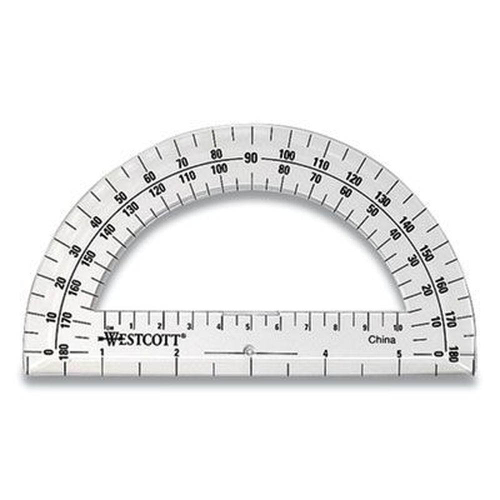 Westcott Plastic Clear 6 inch Ruler Edge 180 Degree Protractor