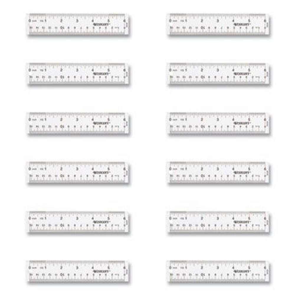 Westcott Clear Standard/Metric Flexible Acrylic Ruler, 6 inch Long -- 12 per box