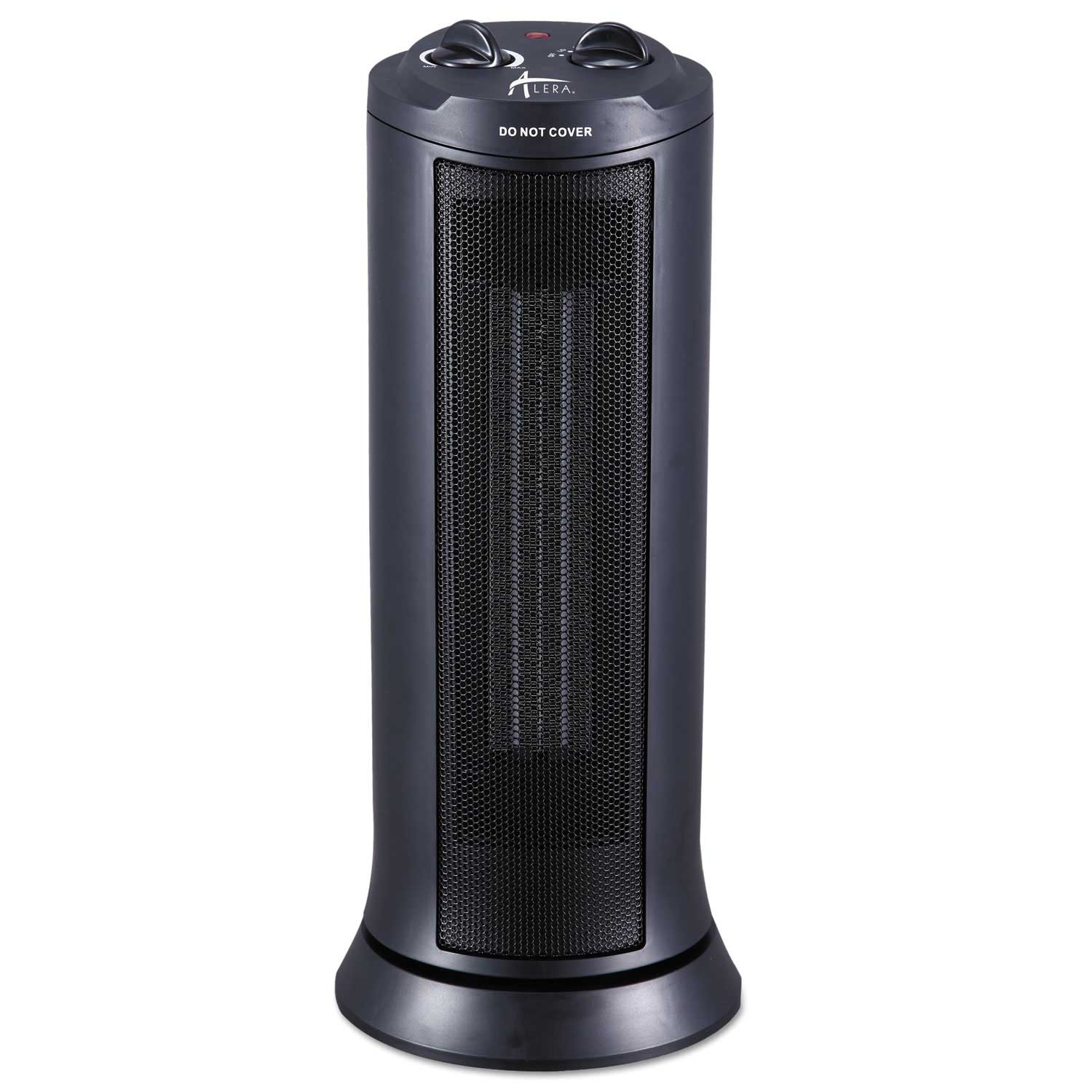 Alera Black Mini Tower Ceramic Heater, 7 3/8 x 7 3/8 x 17 3/8 inch