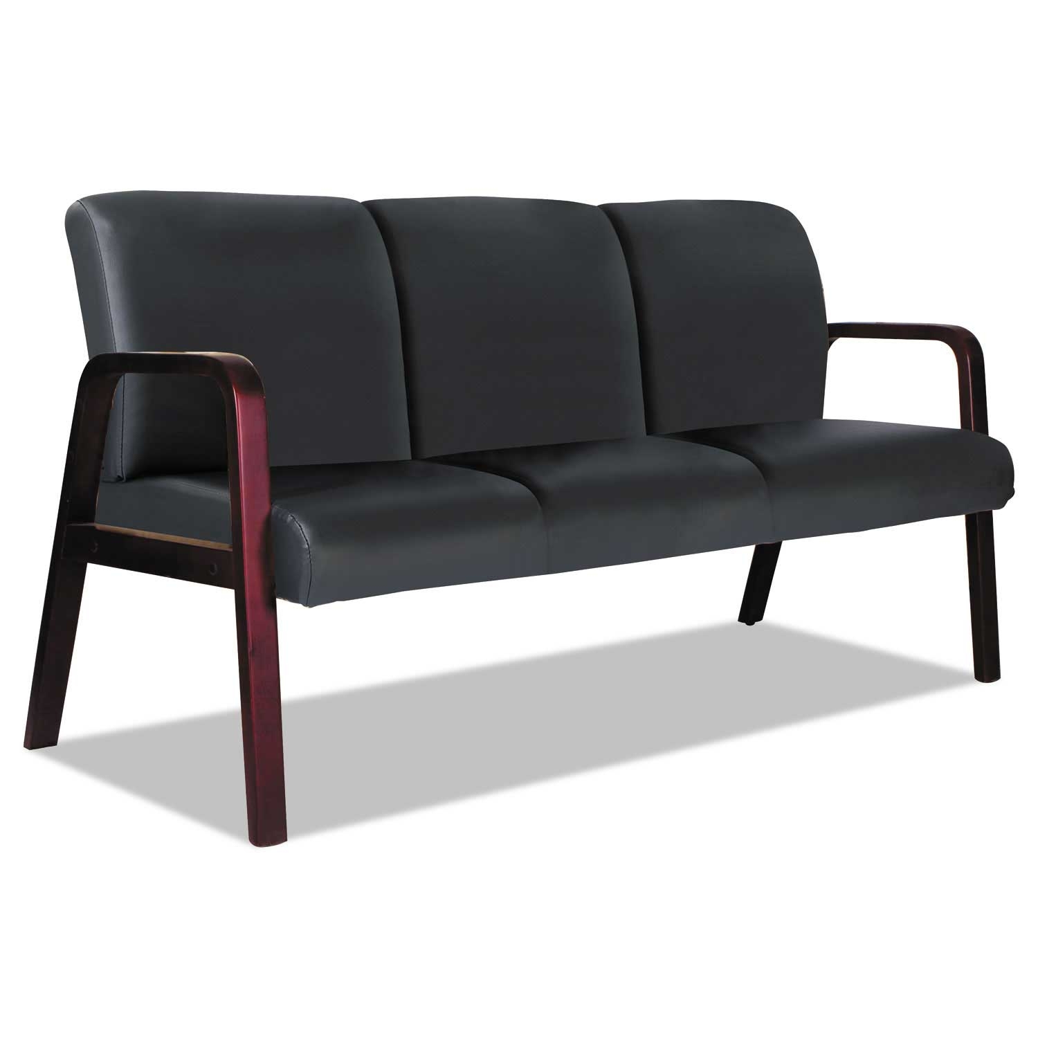 Alera WL Series Black/Mahogany 3 Seat Reception Lounge Sofa, 65.75 x 26 1/3 x 33 inch
