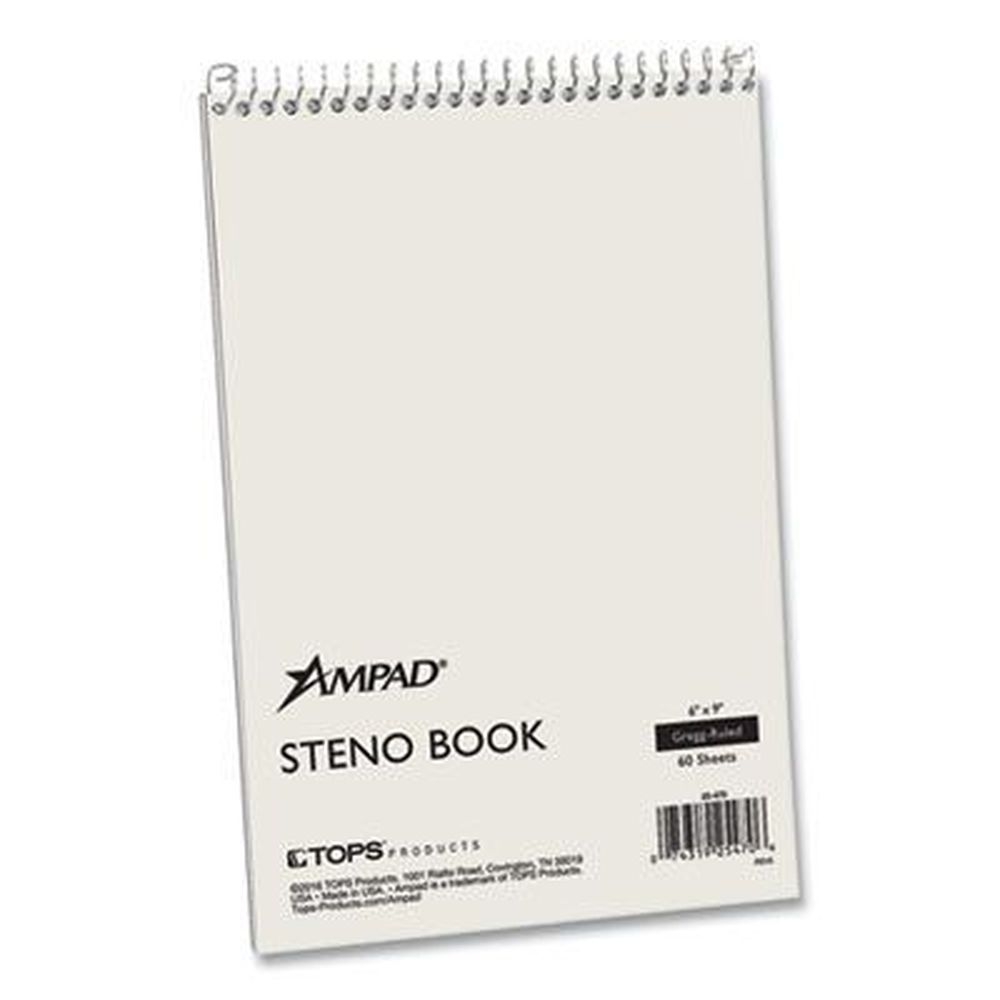 Ampad Gregg Rule 60 Green-Tint Sheet Steno Pad with White Cover, 6 x 9 inch Sheets