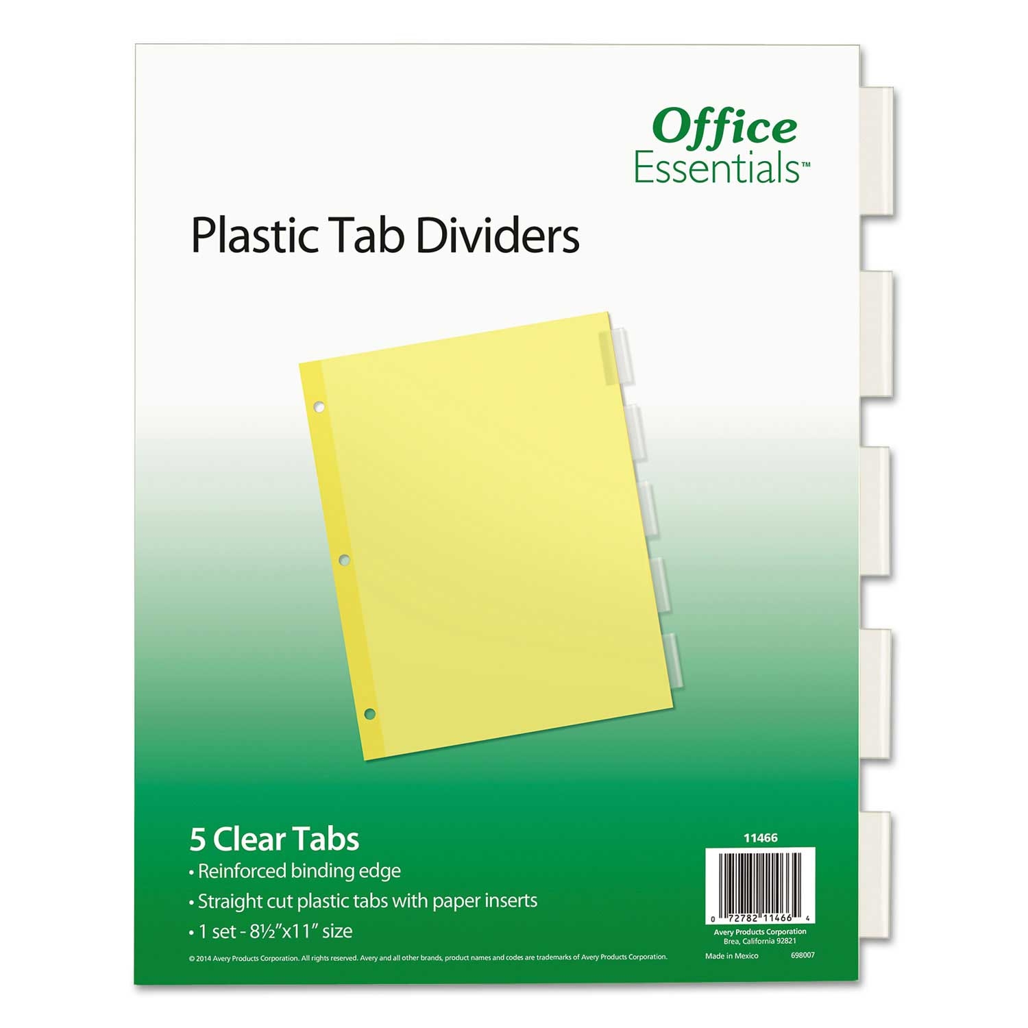 Office Essentials Plastic 5 Tab Letter Insertable Divider -- 1 set