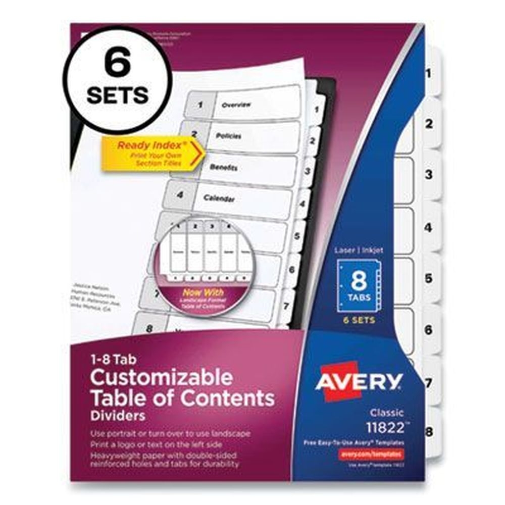 Avery 1 To 8 Customizable Table Of Contents Ready Index Black And White Dividers, 8-tabs -- 6 Sets Per Pack