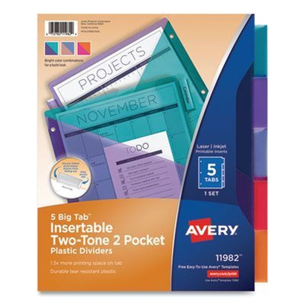 Avery Big Tab Insertable Two Pocket Plastic Divider, 11.13 X 9.25 Inch