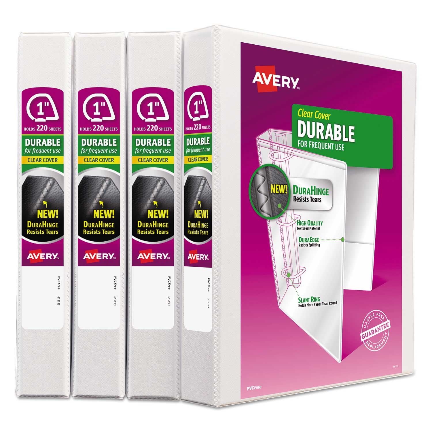 Avery White Durable View Binder with Durahinge and 1 inch Slant Rings, 11 x 8.5 inch -- 4 per case