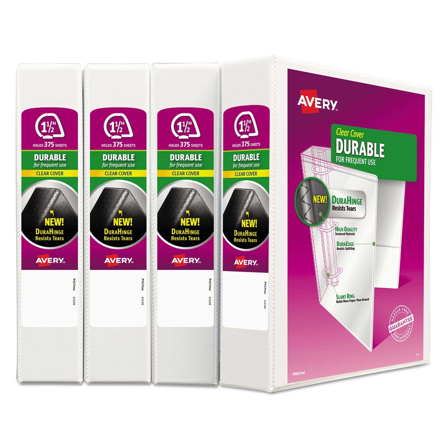 Avery White Durable View Binder with Durahinge and 1 1/2 inch Slant Rings, 11 x 8.5 inch -- 4 per case