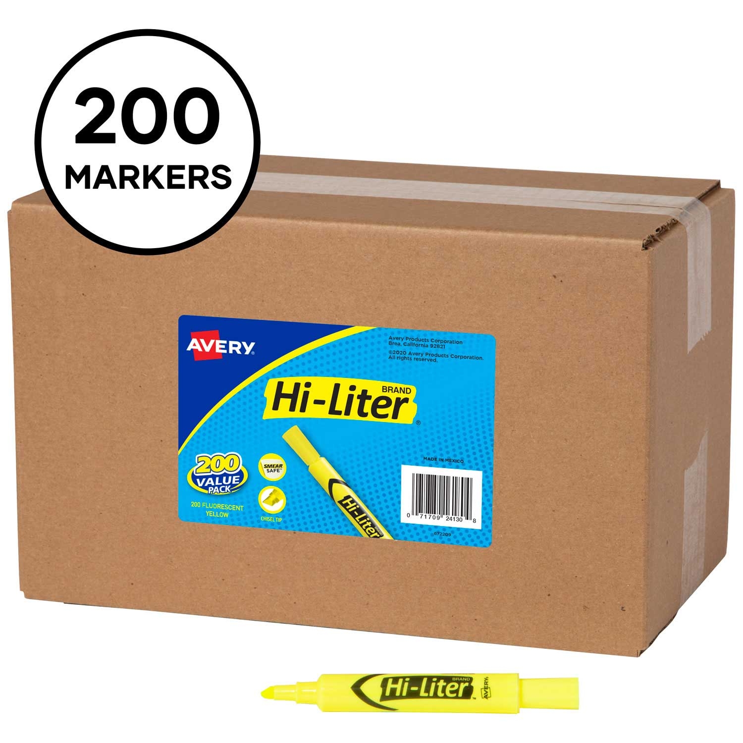 Avery Hi Liter Desk-Style Yellow/Black Barrel Highlighter with Chisel Tip - 200 per box -- 1 box