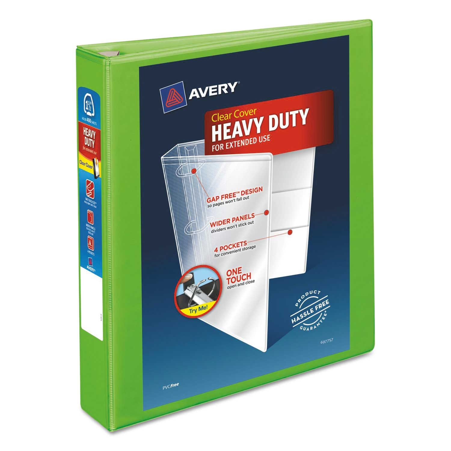 Avery Chartreuse Heavy-Duty View Binder with Durahinge and 1.5 inch One Touch EZD Rings, 11 X 8.5 inch