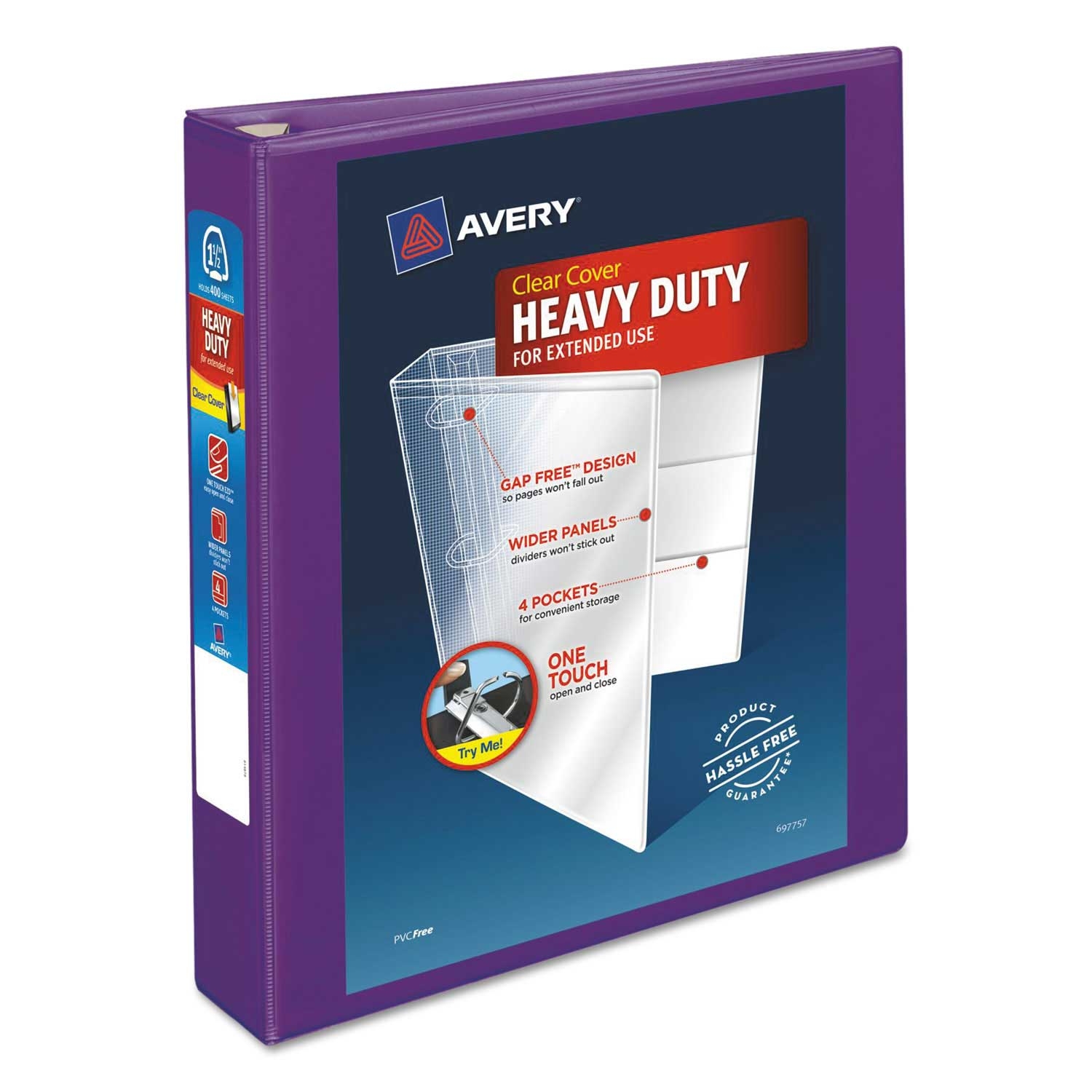Avery Purple Heavy-Duty View Binder with Durahinge and 1.5 inch One Touch EZD Rings, 11 X 8.5 inch