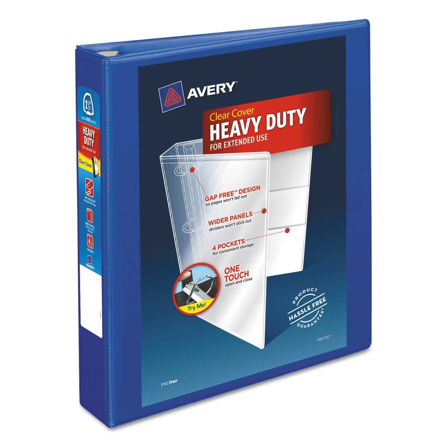 Avery Pacific Blue Heavy-Duty View Binder with Durahinge and 1.5 inch One Touch EZD Rings, 11 X 8.5 inch