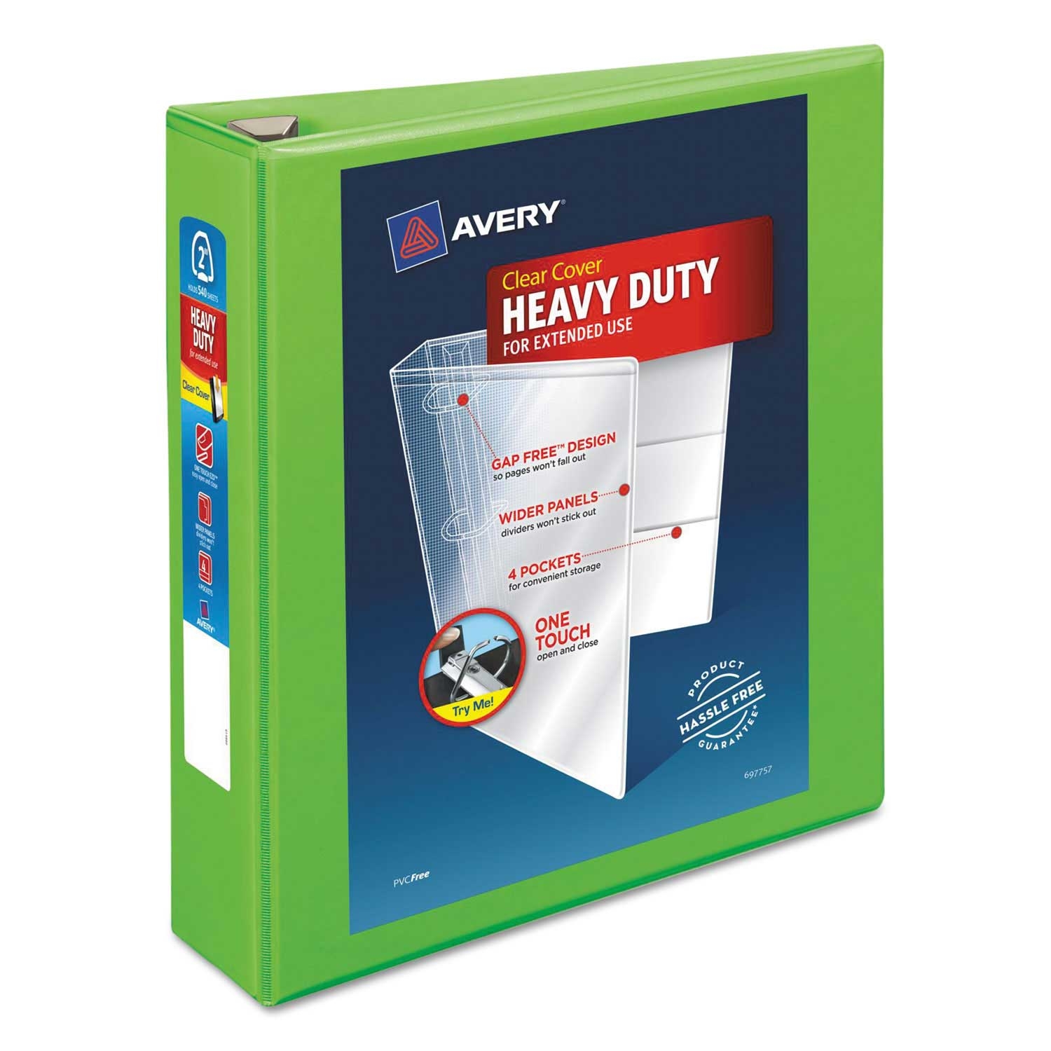 Avery Chartreuse Heavy-Duty View Binder with Durahinge and 2 inch One Touch EZD Rings, 11 X 8.5 inch