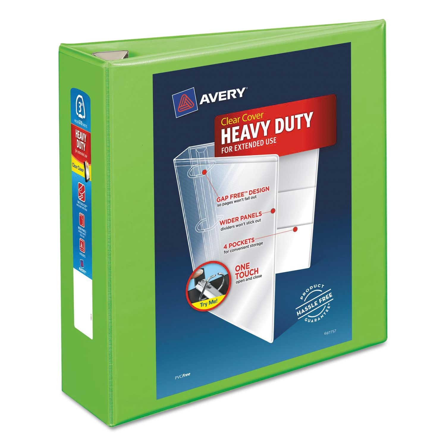 Avery Chartreuse Heavy-Duty View Binder with Durahinge and 3 inch Locking One Touch EZD Rings, 11 X 8.5 inch