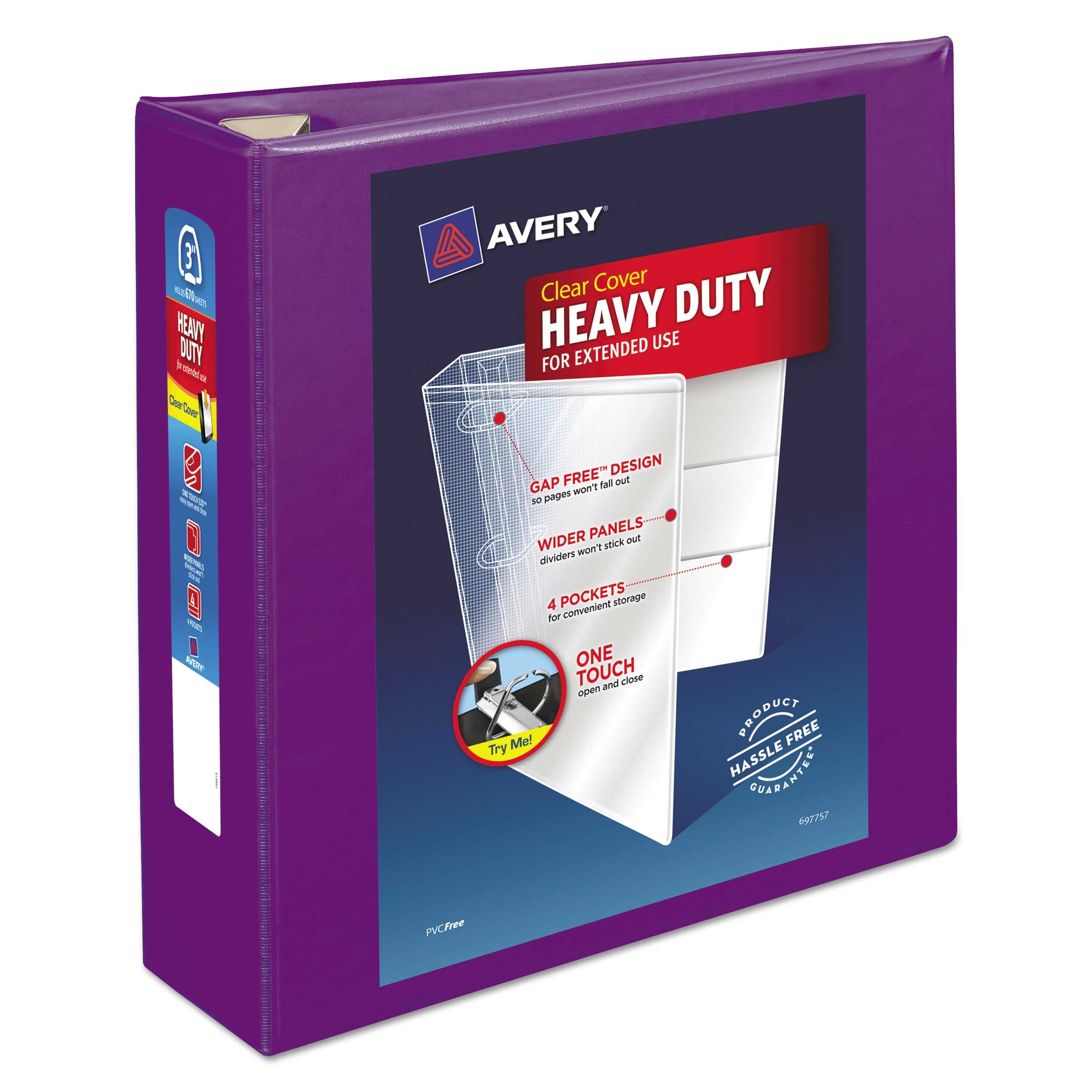 Avery Purple Heavy-Duty View Binder with Durahinge and 3 inch Locking One Touch EZD Rings, 11 X 8.5 inch
