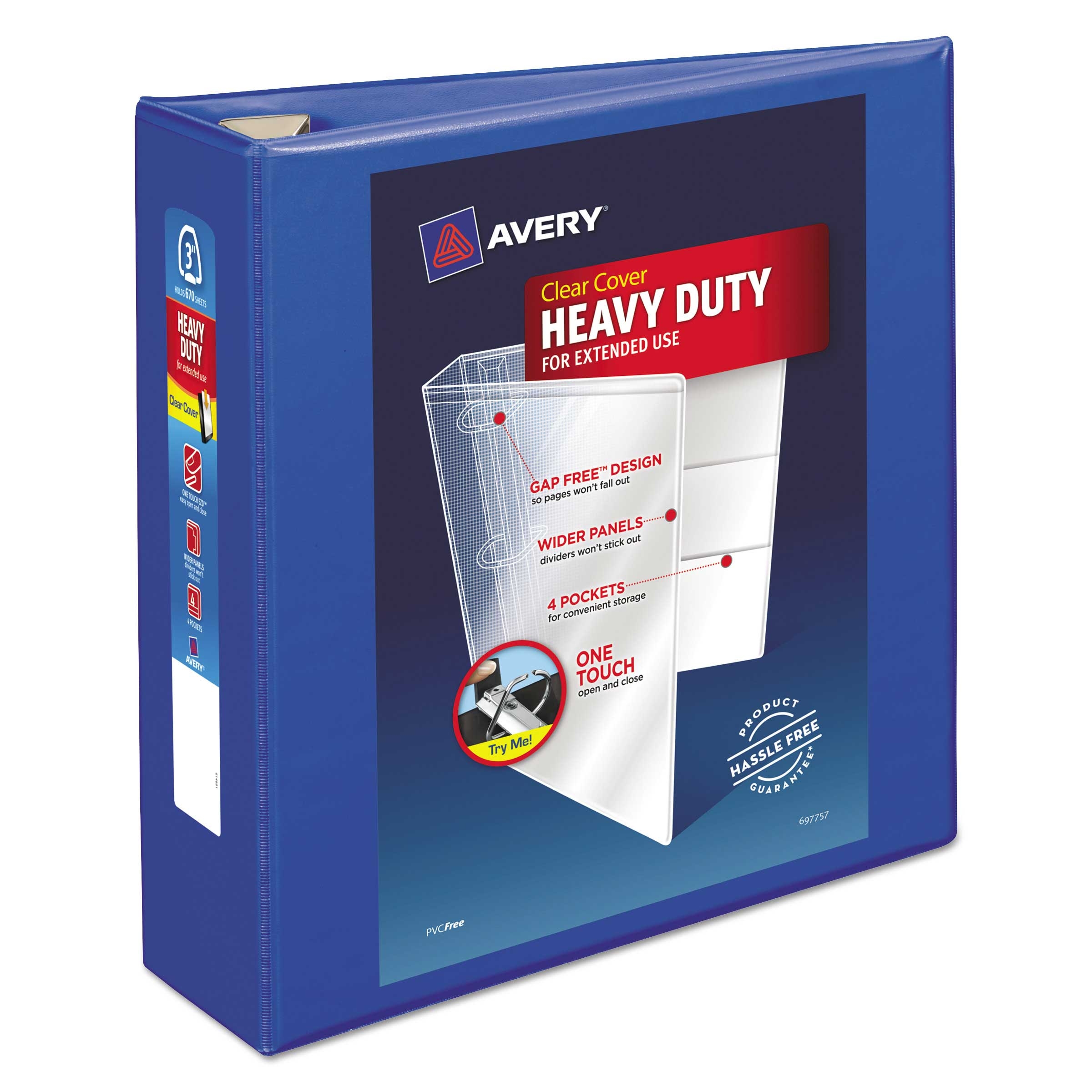 Avery Pacific Blue Heavy-Duty View Binder with Durahinge and 3 inch Locking One Touch EZD Rings, 11 X 8.5 inch