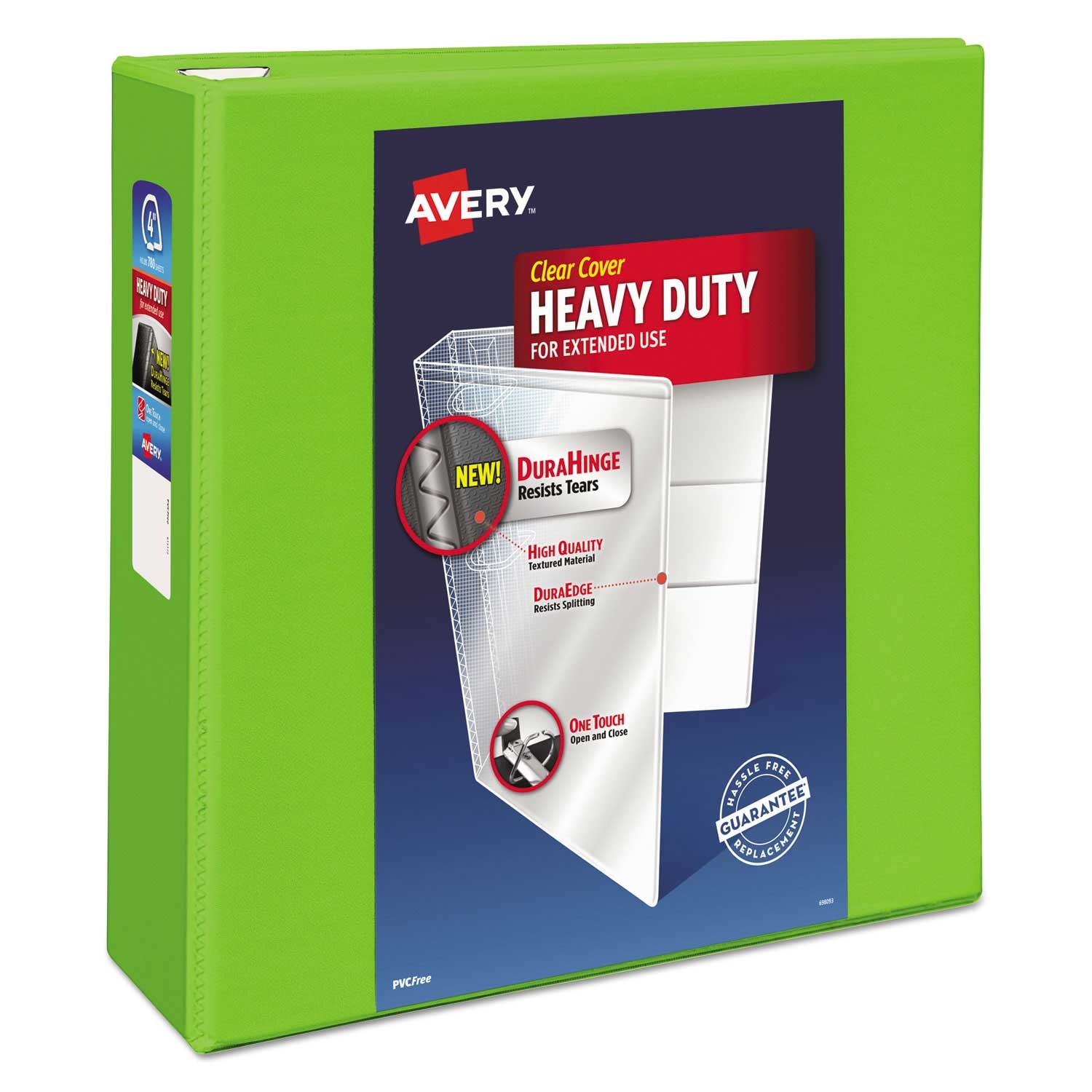 Avery Chartreuse Heavy-Duty View Binder with Durahinge and 4 inch Locking One Touch EZD Rings, 11 X 8.5 inch