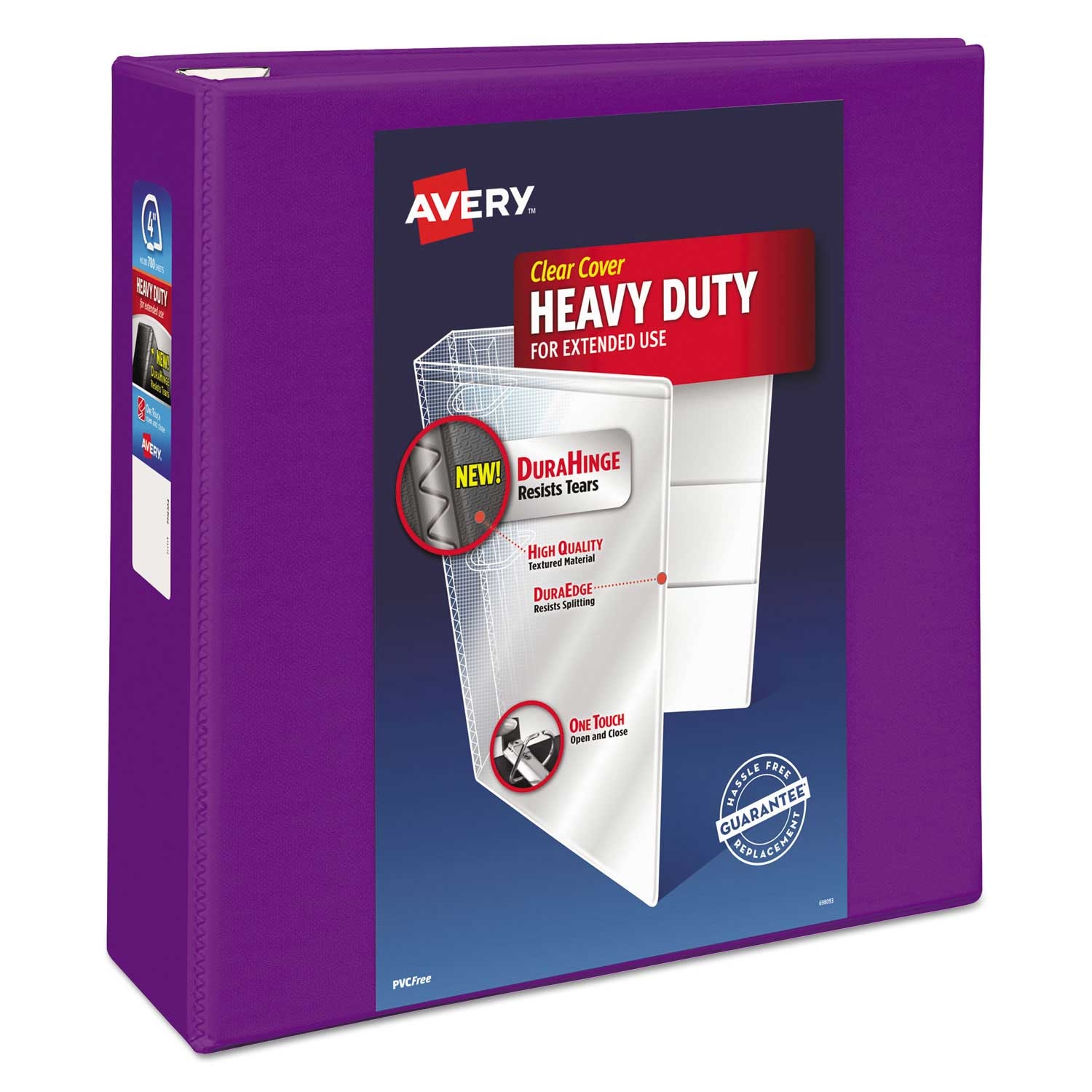 Avery Purple Heavy-Duty View Binder with Durahinge and 4 inch Locking One Touch EZD Rings, 11 X 8.5 inch