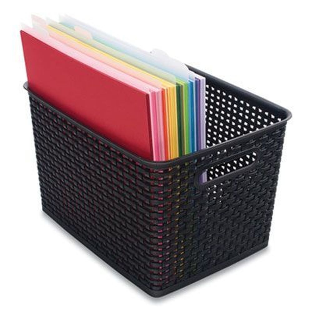 Advantus Black Large Plastic Weave Bin, 13.5 x 10.5 x 8.75 inch