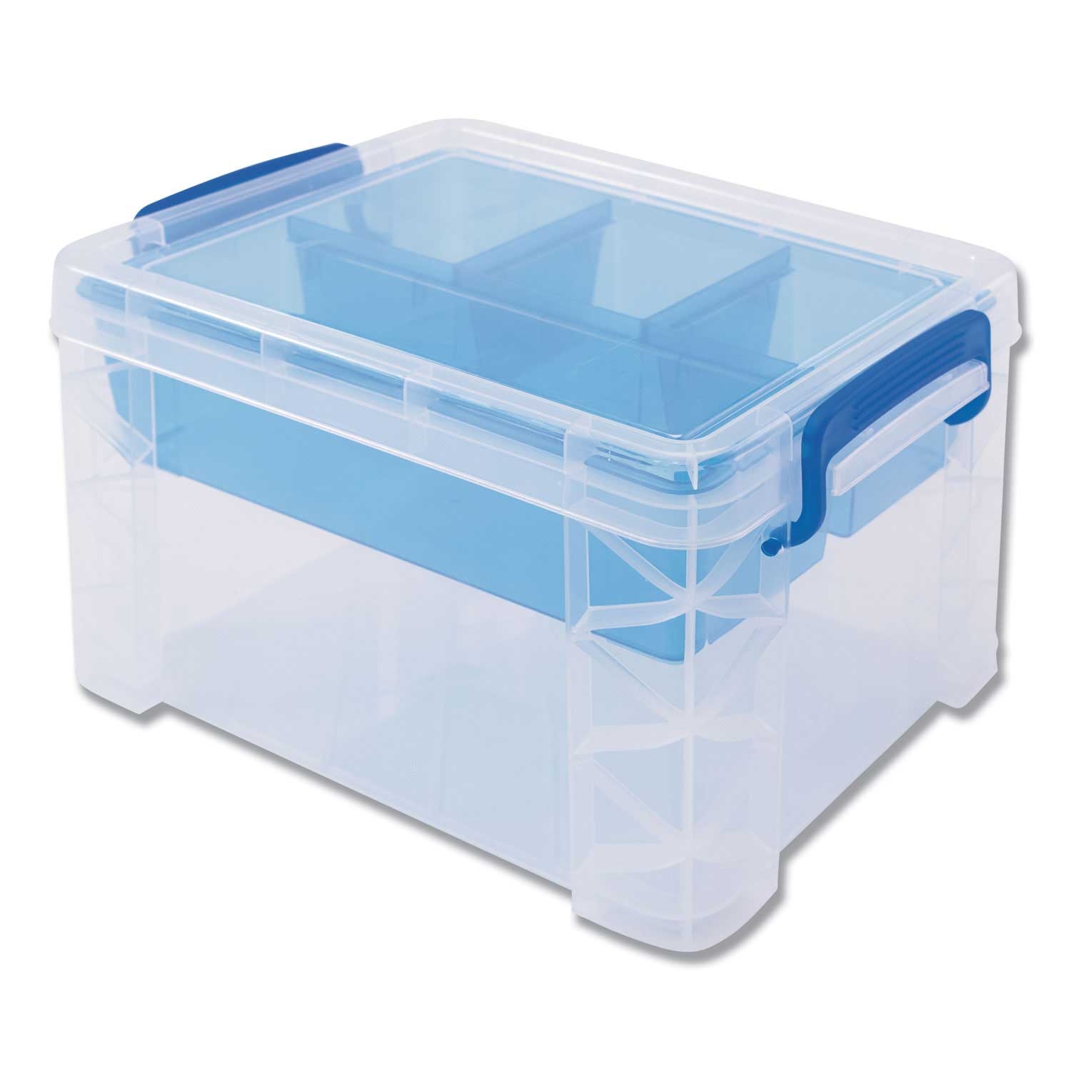 Advantus Clear with Blue Super Stacker Divided Storage Box, 7 1/2 x 10.12x 6.5 inch