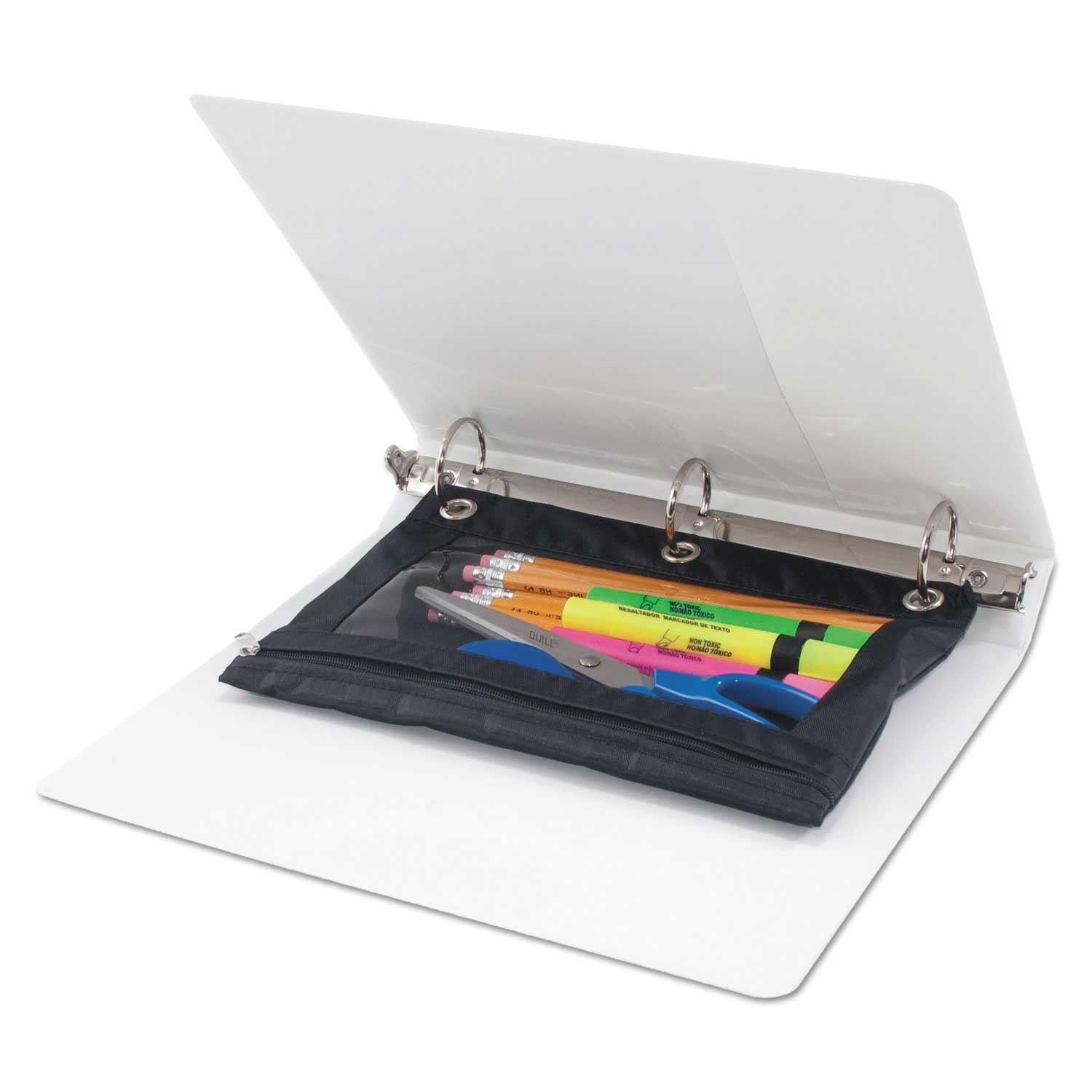 Advantus Black/Clear Zippered Binder Pencil Pouch with Rivets, 7 3/8 x 10 inch -- 3 per case