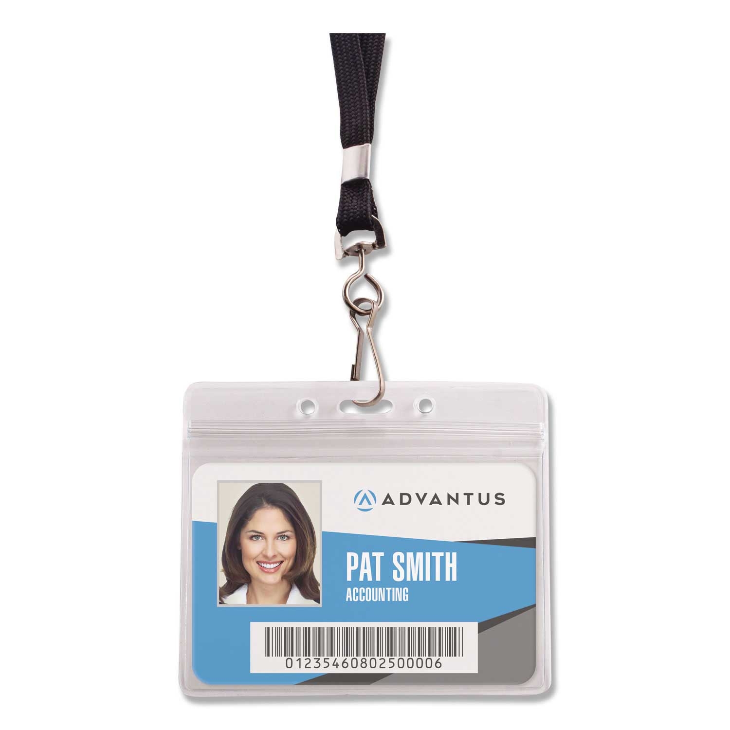 Advantus Clear Horizontal Resealable ID Badge Holder with Lanyard, 4.13 x 3.75 inch -- 20 per case