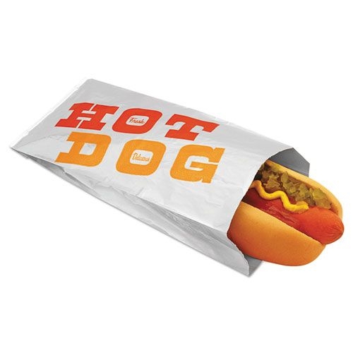 Bagcraft Orange/Red/Silver Foil/Paper Hot Dog Bag, 12 x 3.5 inch -- 1000 per case
