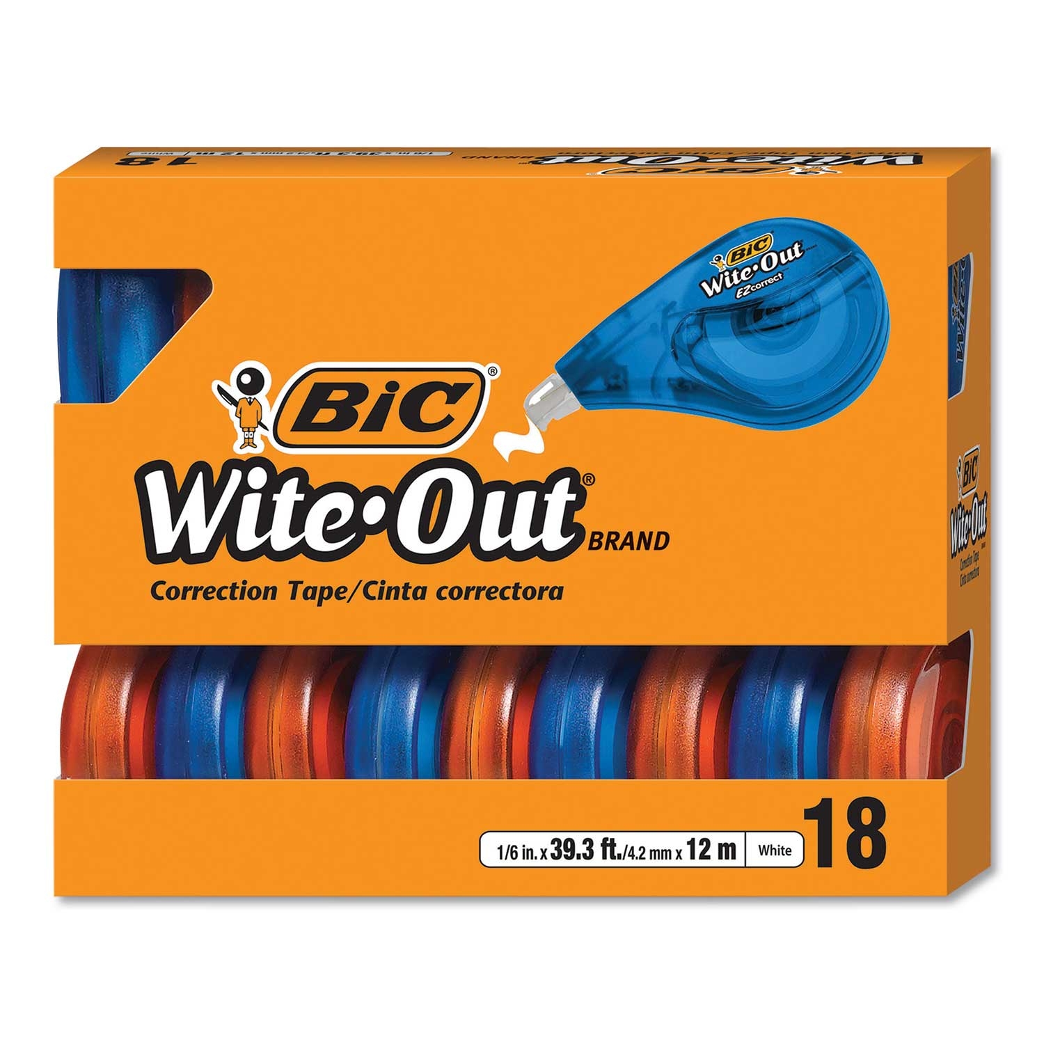 BIC Non Refillable Wite Out EZ Correct Correction Tape, 1/6 x 472 inch -- 18 per case