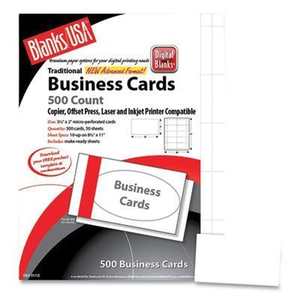Blanks/USA White Printable Microperforated Business Card, 2 x 3.5 inch - 10 per sheet -- 250 sheets per pack