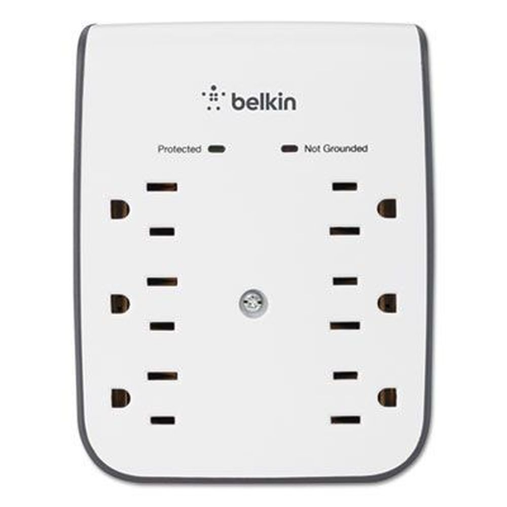 Belkin White Surgeplus USB Wall Mount Charger with 6 Outlets and 2 USB Ports, 6.25 x 5.13 inch