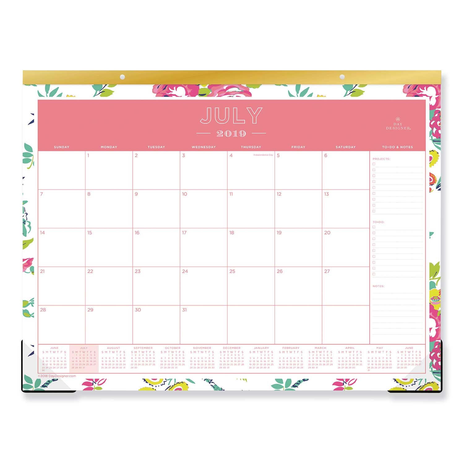 Blue Sky White Floral Day Designer 2020-2021 Academic Year Desk Pad, 22 x 17 inch