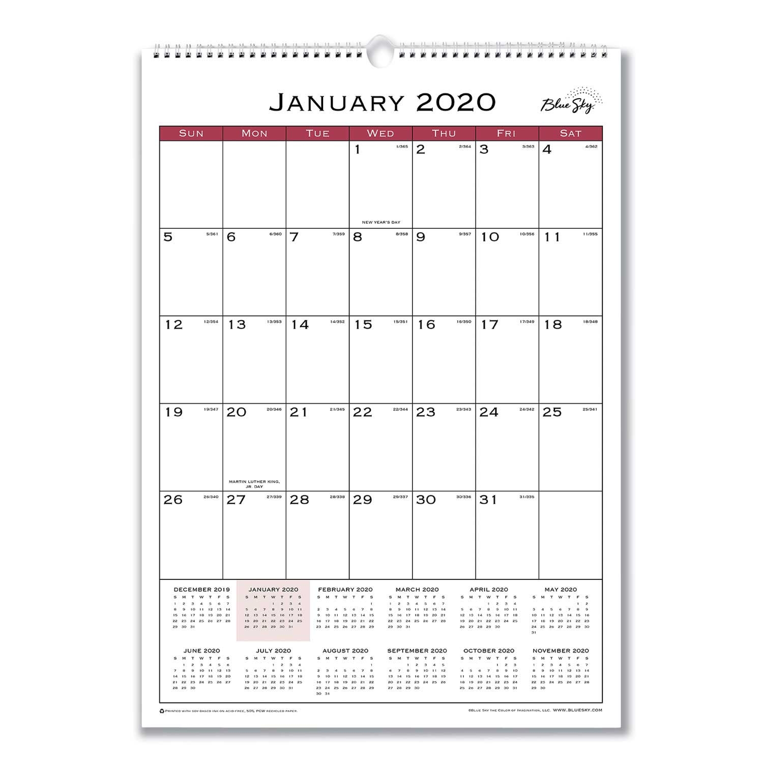 Blue Sky 2021 Classic Red Wall Calendar, 12 x17 inch