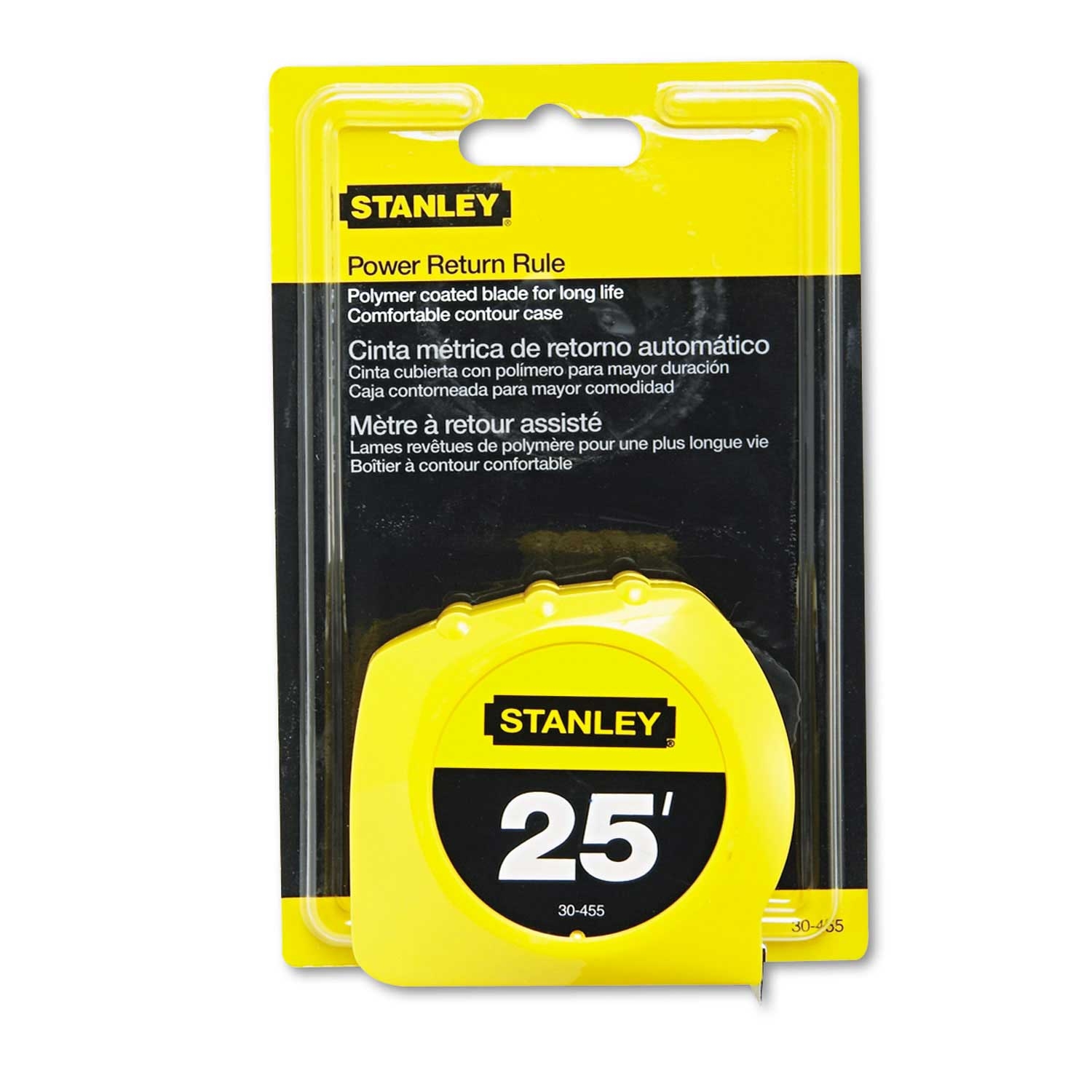 Stanley Bostitch Yellow Plastic Case Power Return Tape Measure, 1 inch x 25 Feet