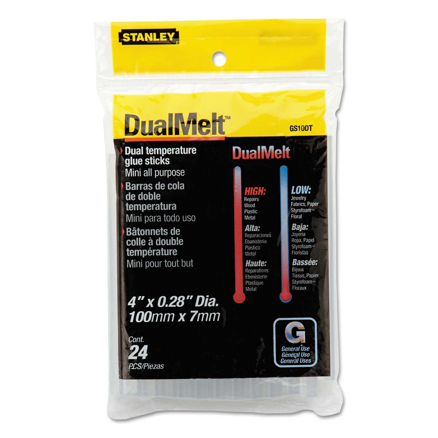 Stanley Bostitch Dries Clear Dual Temperature Mini Glue Stick, 0.28 x 4 inch - 24 count per pack -- 1 pack per case
