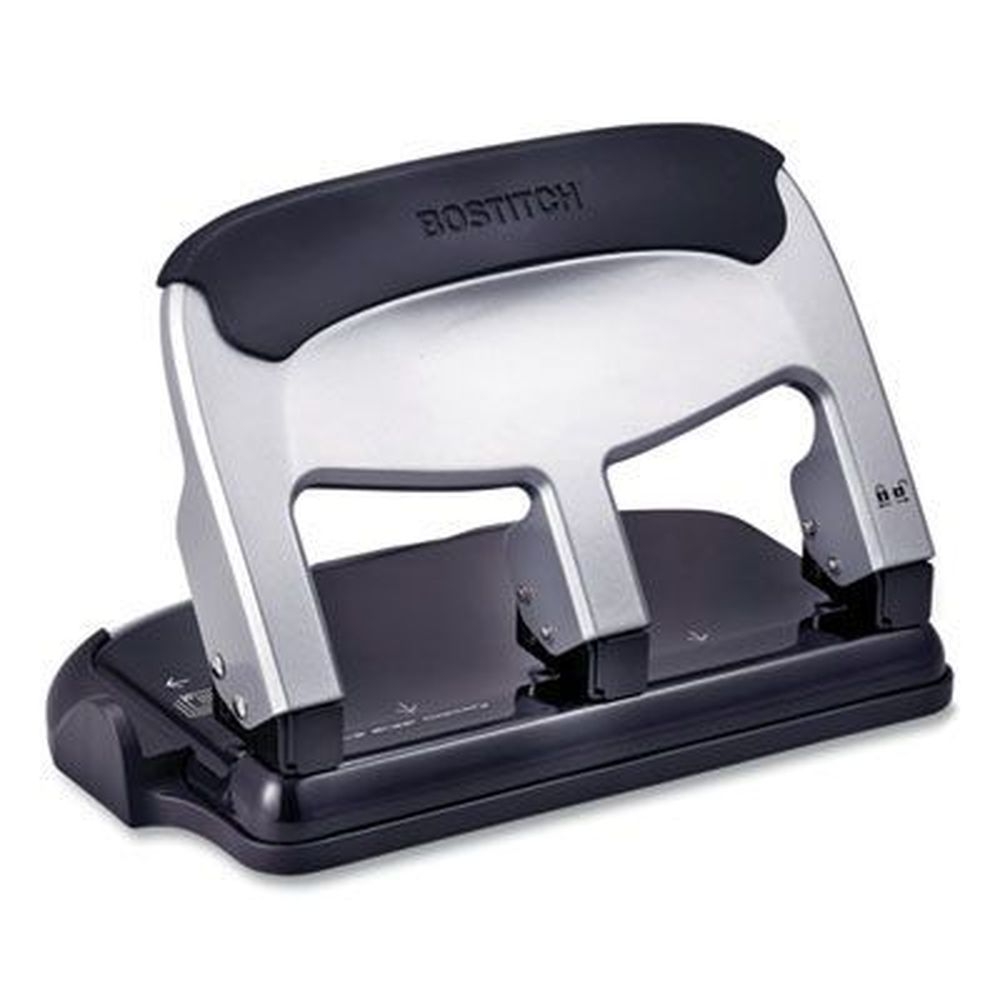 Bostitch Silver/Black 40-Sheet EZ Squeeze Three-Hole Punch, 9/32 inch Hole