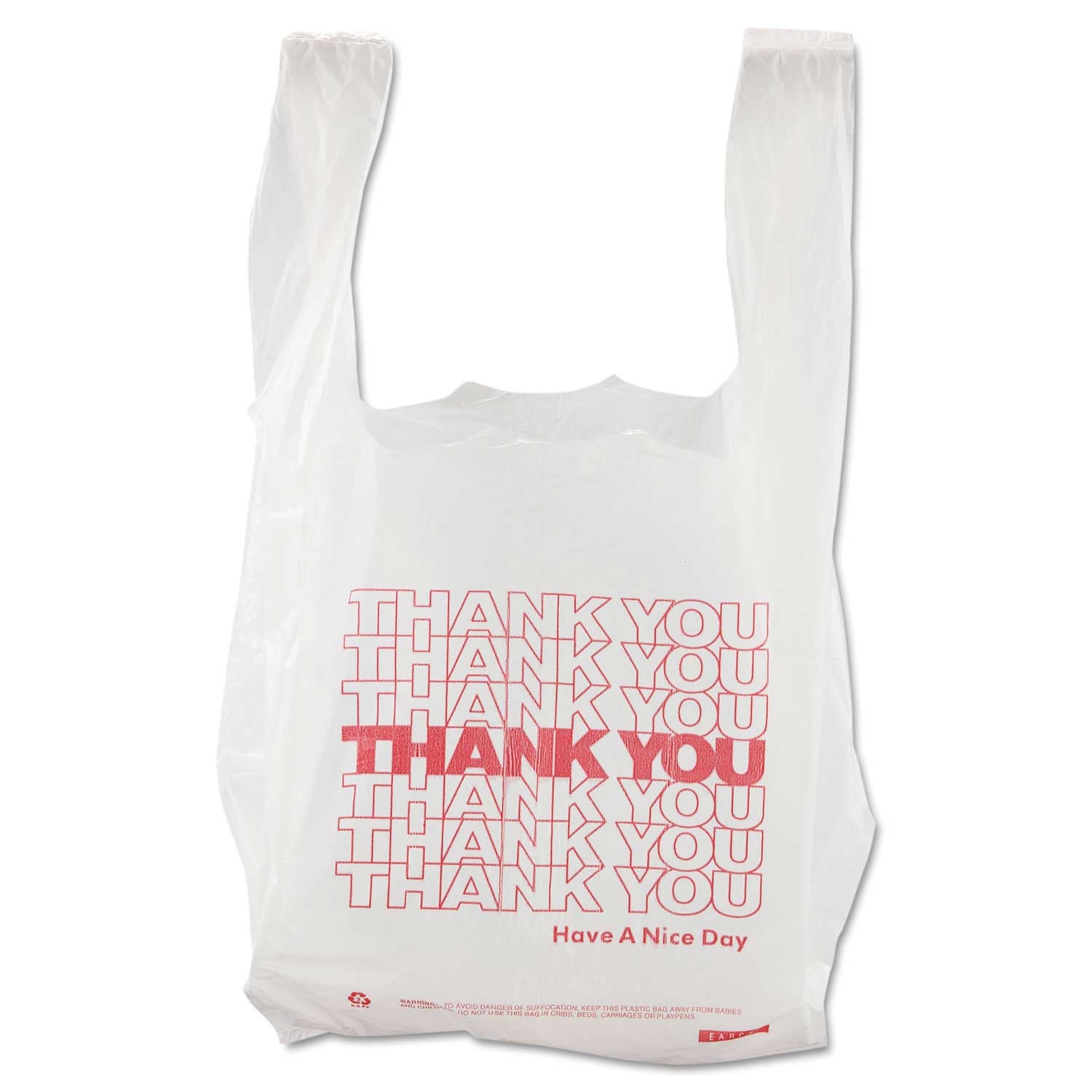 Barnes White Thank You High Density Plastic Shopping Bag, 8 x 16 inch -- 2000 per case