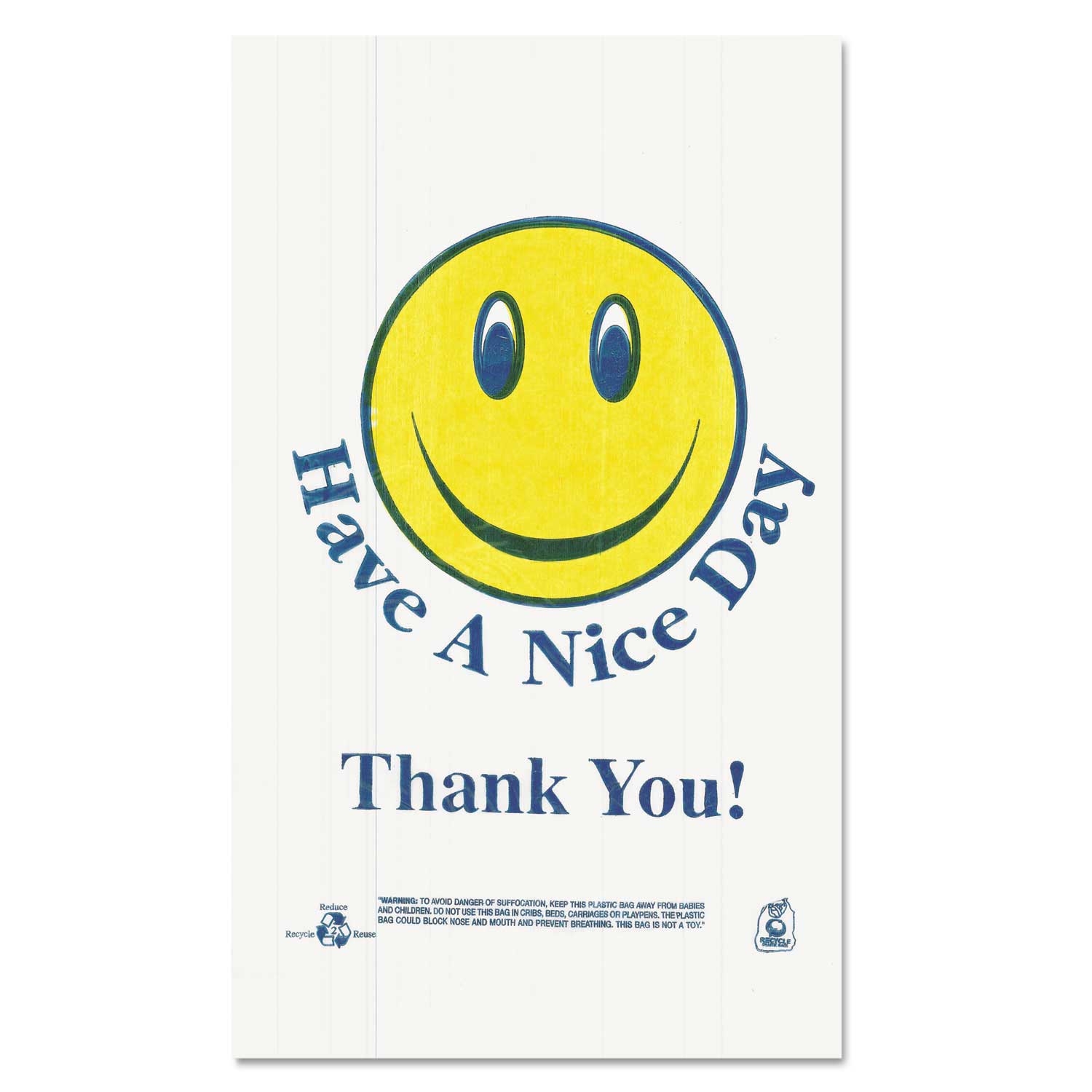 Barnes White Smiley Face 12.5 Microns Plastic Shopping Bag, 11.5 x 21 inch -- 900 per case