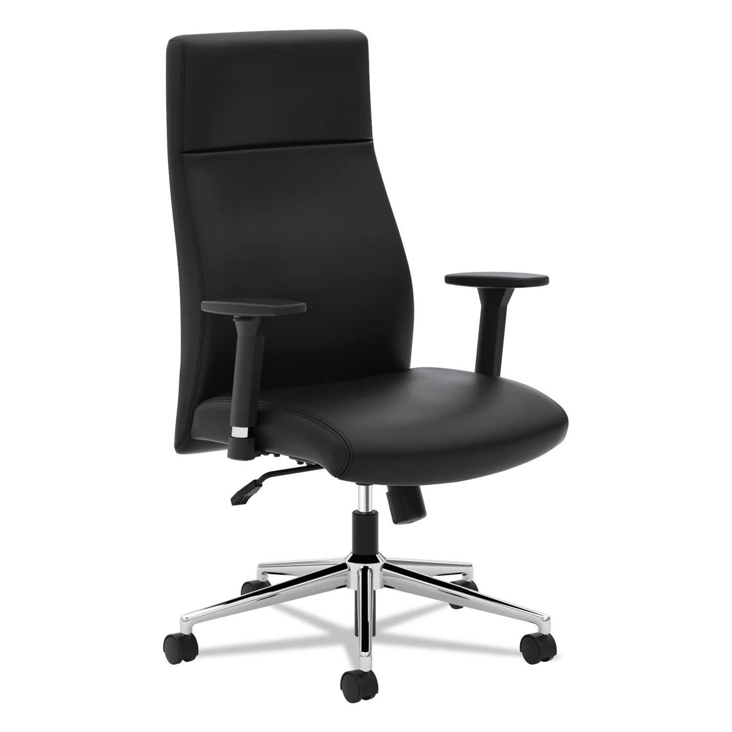 Hon Black Seat Black Back Define Executive High Back Leather Chair with Polished Chrome Base, Supports up to 250 Pound