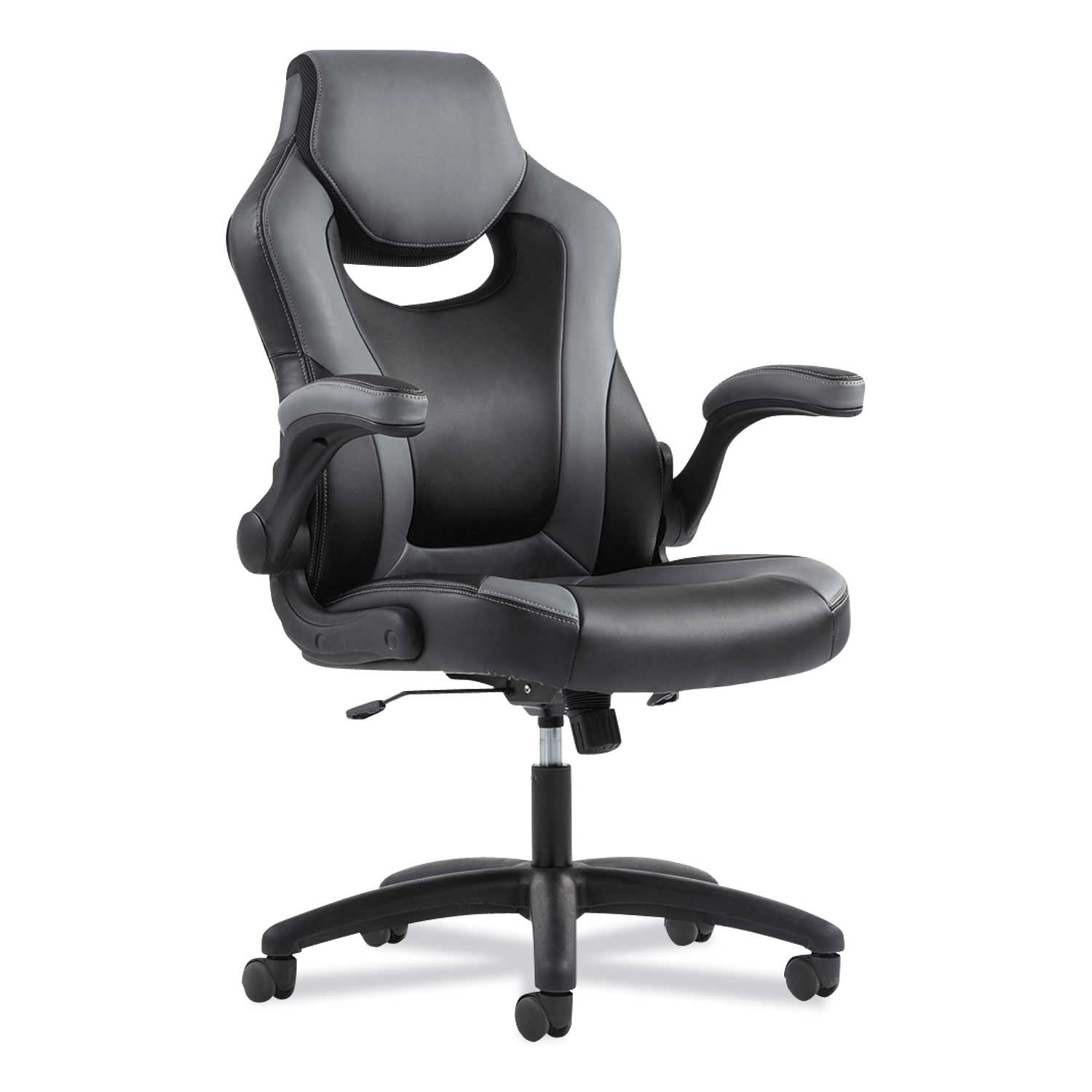 Sadie Black Seat Gray Back 9 One One High Back Racing Style Chair with Flip Up Arms, Supports up to 225 Pound