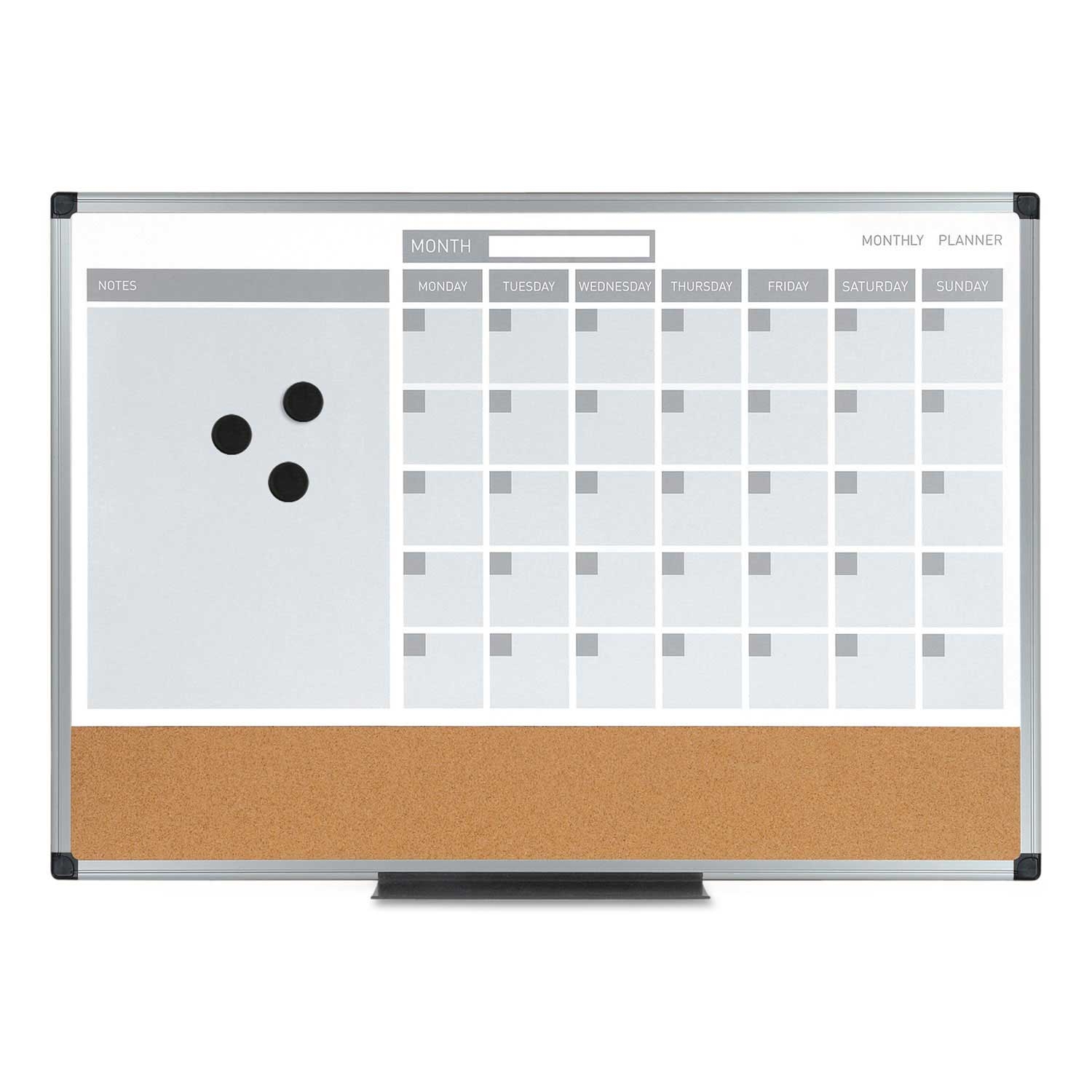 MasterVision Silver Frame 3-In-1 Calendar Planner Dry Erase Board, 36 x 24 inch