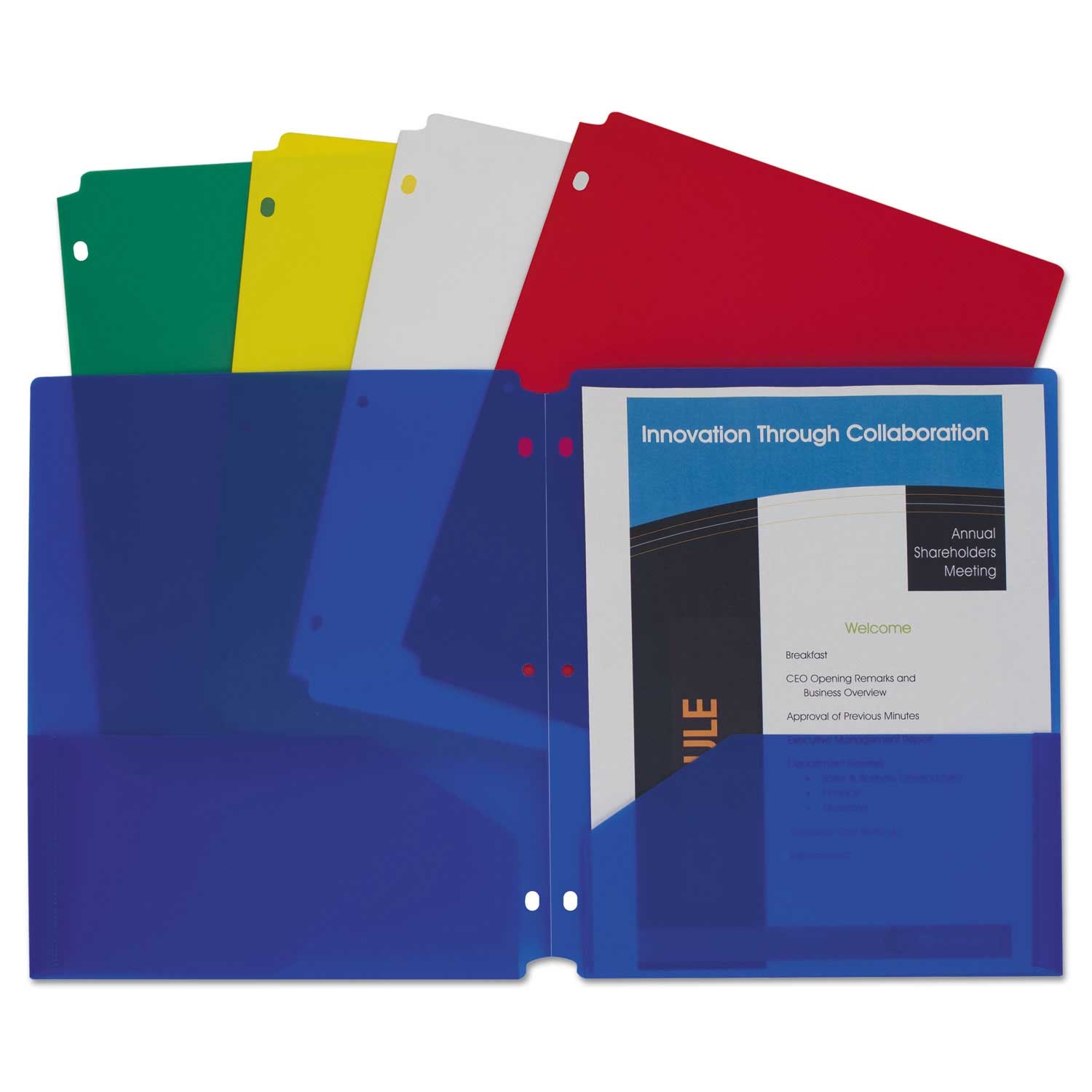 C Line Assorted 3 Hole Punched Two Pocket Heavyweight Poly Portfolio Folder -- 10 per case