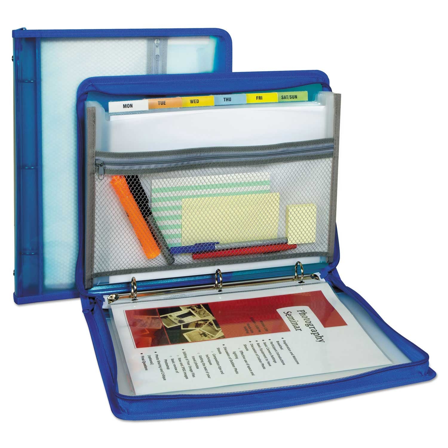 C Line Bright Blue 7 Sections Zippered Binder with Expanding File, 2 inch Overall Expansion